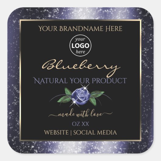 Blauwe zwarte etiketten voor mousserende glitter-L (Voorkant)