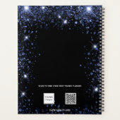 Blauwe zwarte florale glitter stofnaam 2022 planner (Achterkant)