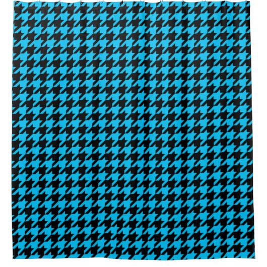 Blauwe Zwarte Houndstooth-controle Douchegordijn (Voorkant)