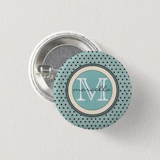 Blauwe zwarte pols Achtergrond Monogram Ronde Button 3,2 Cm (Voorkant /achterkant)