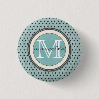 Blauwe zwarte pols Achtergrond Monogram Ronde Button 3,2 Cm