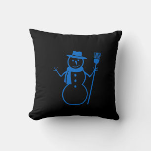 blauwe & zwarte sneeuwman en HAPPY HOLLIDAY Kussen