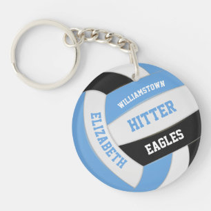 blauwe zwarte teamkleuren gepersonaliseerd volleyb sleutelhanger