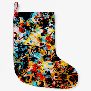 Blauwe, zwarte, witte, oranje kleur. Helder naadlo Kleine Kerstsok