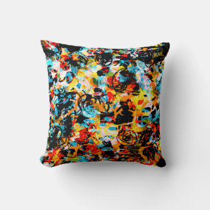 Blauwe, zwarte, witte, oranje kleur. Helder naadlo Kussen