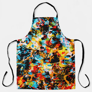 Blauwe, zwarte, witte, oranje kleur. Helder naadlo Schort