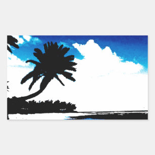 Blauwe zwarte witte palmboom Silhouette Rechthoekige Sticker