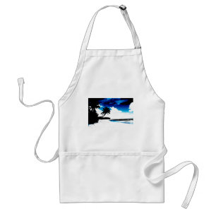 Blauwe zwarte witte palmboom Silhouette Standaard Schort