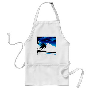 Blauwe zwarte witte palmboom Silhouette Standaard Schort