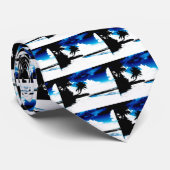 Blauwe zwarte witte palmboom Silhouette Stropdas (Opgerold)