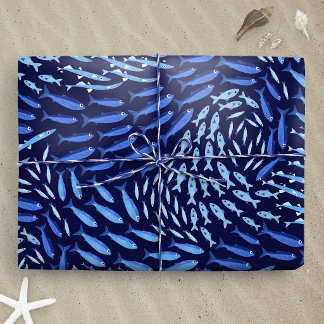Blauwe Zwemmende Oceaan Vissen - Donker Cadeaupapier