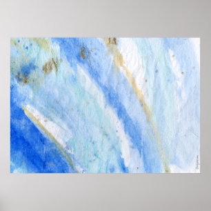 Blauwen 007 Abstract Waterverf getextureerd papier Poster
