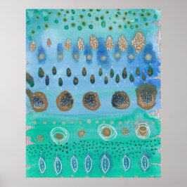 Blauwen en groenen, gemengde media originele kunst poster