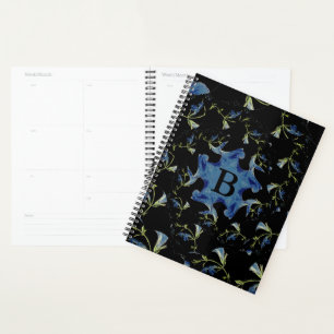 Blauwen en zwarte pagina fractale kunst Monogram Planner