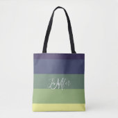Blauwen + Groene kleurblok Stripe monogram naam Draagtas (Voorkant)