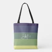 Blauwen + Groene kleurblok Stripe monogram naam Draagtas (Achterkant)