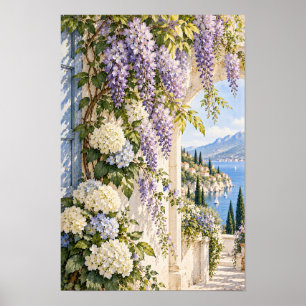 Blauweregen Hydrangea Meer Tuin Muur Kunst Poster