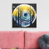 Blauwgeel Sunset Forest Waterverf kunst Canvas Afdruk (Insitu (Woonkamer))