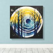 Blauwgeel Sunset Forest Waterverf kunst Canvas Afdruk (Insitu (Houten vloer))