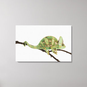 Blauwgekleurd kameleon met kenmerk 2 canvas afdruk