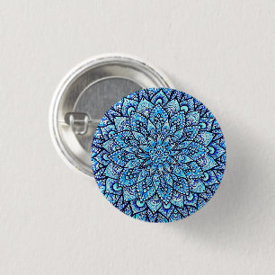 Blauwgekleurde met de hand getekende mandala-ontwe ronde button 3,2 cm