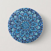 Blauwgekleurde met de hand getekende mandala-ontwe ronde button 5,7 cm (Voorkant)