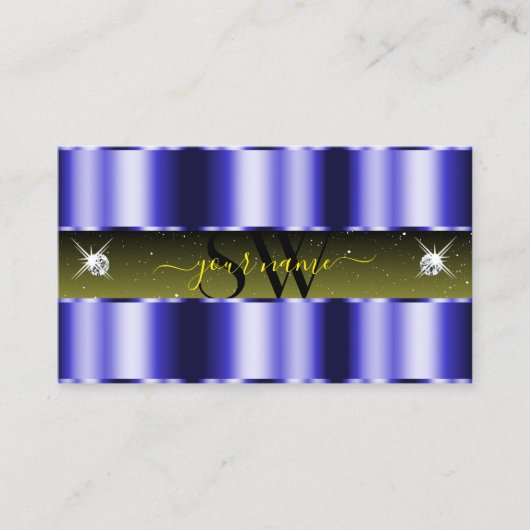 Blauwgele zwarte sparkle-juwelen monogram visitekaartje (Voorkant)