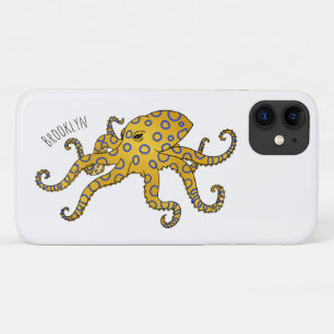 Blauwgeringde octopus cartoonillustratie iPhone 11 hoesje