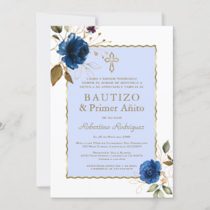 Blauwgoud Floral Spaans 1e verjaardag & Baptisme Kaart