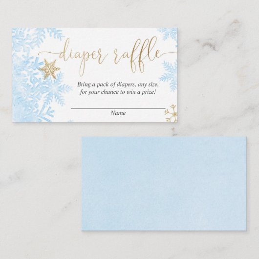 Blauwgouden sneeuwvlok boy baby shower luierverlot informatiekaartje (Voorkant / Achterkant)