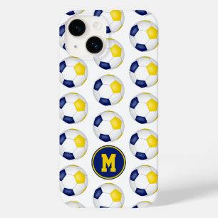 Blauwgouden voetballen patroon monogram Case-Mate iPhone 14 hoesje