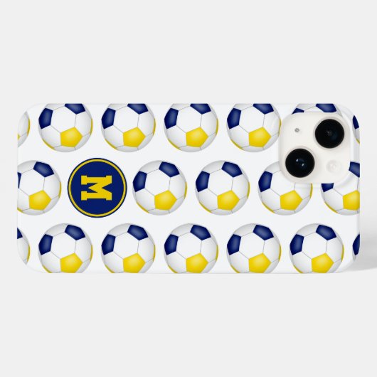 Blauwgouden voetballen patroon monogram Case-Mate iPhone case (Achterkant (horizontaal))
