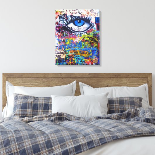 Blauwgraffiakoorts Canvas Afdruk (Insitu (Slaapkamer))