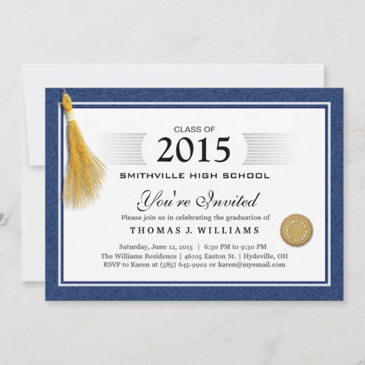 Blauwgrensdiplomaat met Tassel Afstuderen Invite Kaart (Voorkant)
