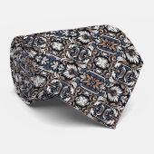 Blauwgrijs, Bruin, Buff, Zwart & Wit Patroon Stropdas (Opgerold)