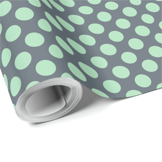 Blauwgrijs en Mint Polkadot Pattern Cadeaupapier (Rol Hoek)