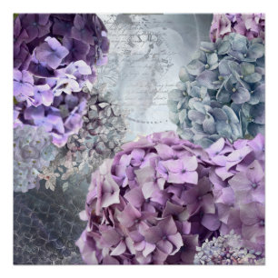 Blauwgrijs  floreel Hydrangea Bloedpatroon Perfect Poster