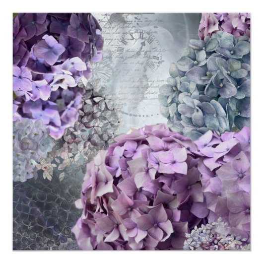 Blauwgrijs  floreel Hydrangea Bloedpatroon Perfect Poster (Voorkant)