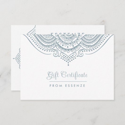 Blauwgrijs Wit Mandala Cadeaubon Design (Voorkant / Achterkant)