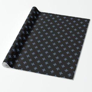 Blauwgrijze polka kruist zwart cadeaupapier