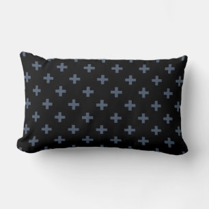 Blauwgrijze polka kruist zwart kussen