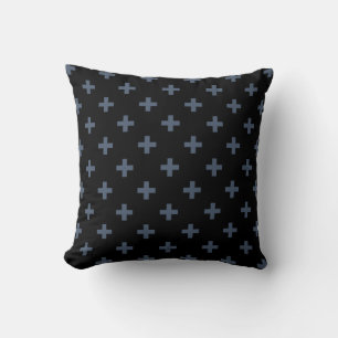 Blauwgrijze polka kruist zwart kussen