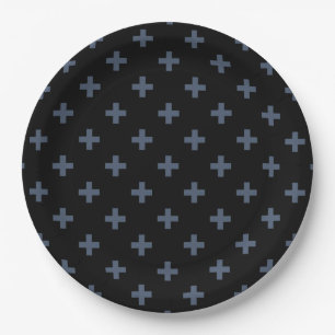 Blauwgrijze polka kruist zwart papieren bordje