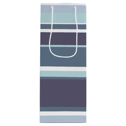 Blauwgrijze strepen wijn cadeautas (Voorkant)