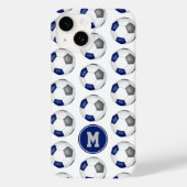 Blauwgrijze voetballen patroon monogram Case-Mate iPhone case (Achterkant)