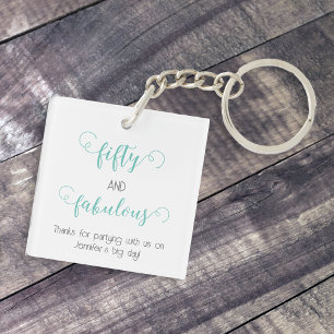 Blauwgroen 50 en Fabulous Birthday Acryl Sleutelha Sleutelhanger