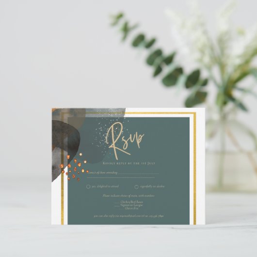 Blauwgroen AARDE TONEN WEDDING INVITE QR Code Briefkaart (Staand voorkant)