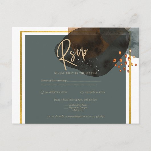 Blauwgroen AARDE TONEN WEDDING INVITE QR Code Briefkaart (Voorkant)