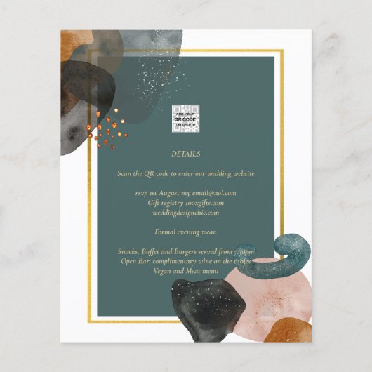 Blauwgroen AARDE TONEN WEDDING INVITE QR Code Flyer (Achterkant)