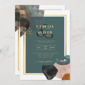 Blauwgroen AARDE TONEN WEDDING INVITE QR Code Kaart (Voorkant / Achterkant)